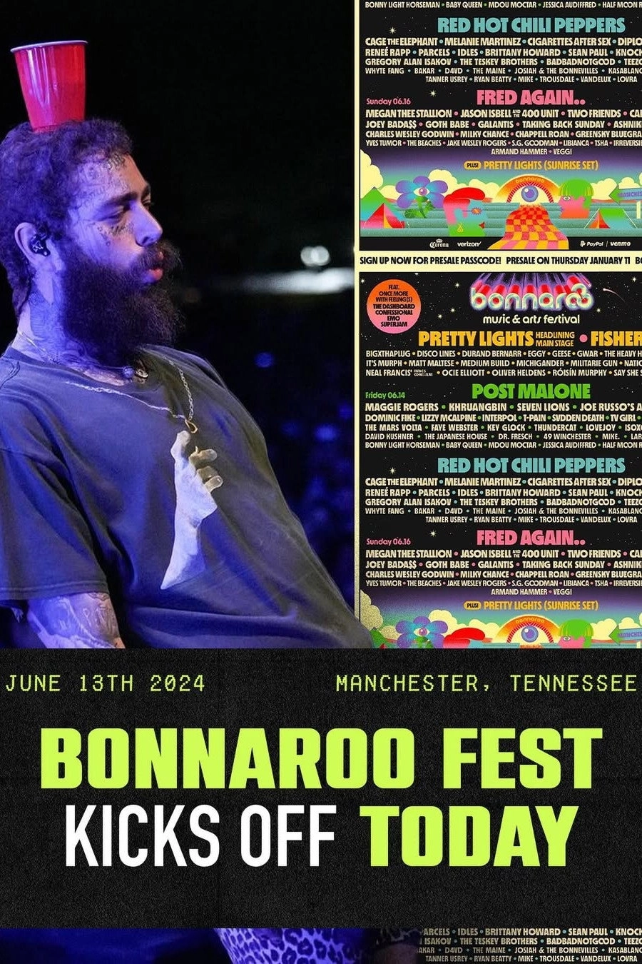 Post Malone live at Bonnaroo 2024